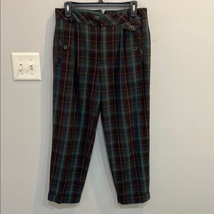 Cartonnier Anthropologie Plaid Cuffed Ankle Trousers Teal Orange Gray Pants 4